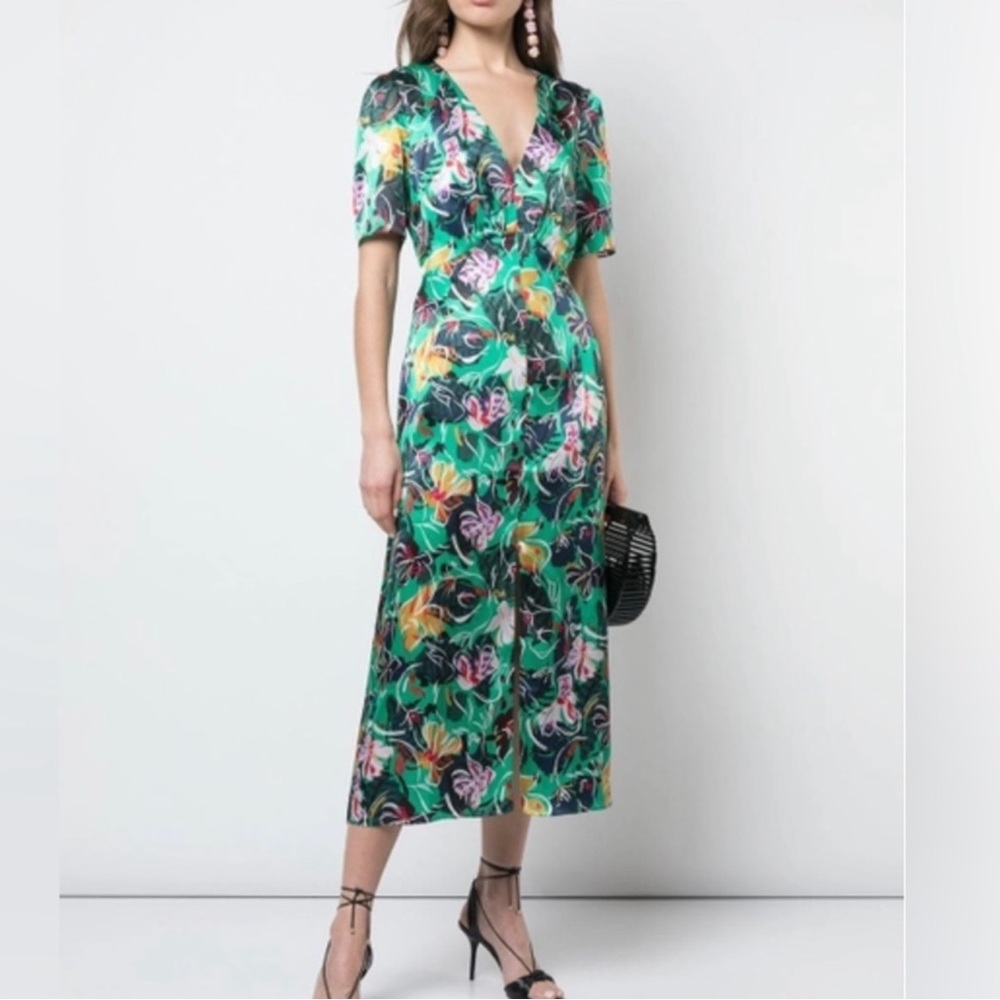 SALONI NWT Eden Floral Dress in Emerald 100% Silk Size 4